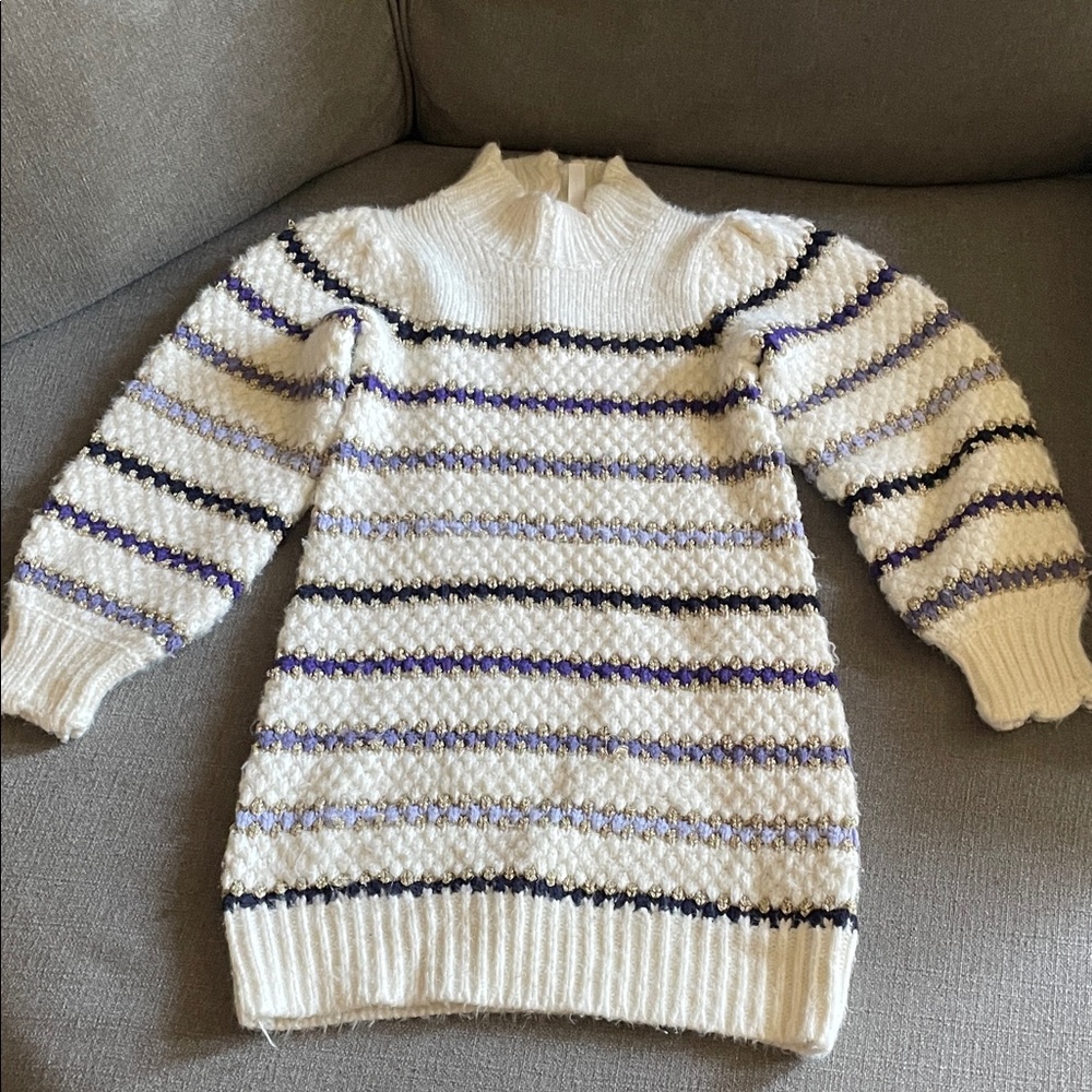 Janie & Jack White Gold Balloon Sleeve Cowl Turtleneck Holiday Sweater dress